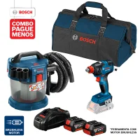 Combo Pague Menos Bosch 18V - Chave de Impacto a Bateria de ¼ e ½" Bosch GDX 18V-200, 200Nm, 18V, em Maleta + Aspirador de Pó a Bateria Bosch GAS 18V-10 L,18V, com 2 baterias 18V 4,0Ah 1 carregador rápido 220V GAL 1880 CV e 1 bolsa de transporte