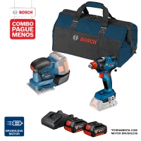 Combo Pague Menos Bosch 18V - Chave de Impacto a Bateria de ¼ e ½" Bosch GDX 18V-200, 200Nm, 18V, em Maleta + Lixadeira a Bateria Bosch GSS 18V-10, 18V, com 2 baterias 18V 4,0Ah 1 carregador BIVOLT GAL 18V-20 e 1 bolsa de transporte