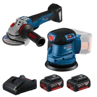 Combo Pague Menos Bosch 18V -  Esmerilhadeira 5" + Lixadeira Roto Orbital 5"-125mm + 2 Baterias 18V 4ah e Carregador Gal 18V-40 Bivolt BOSCH