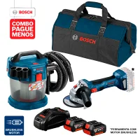 Combo Pague Menos Bosch 18V - Esmerilhadeira Bosch a bateria GWS 180-LI 18V, Motor sem escovas de carvão, . + Aspirador de Pó a Bateria Bosch GAS 18V-10 L,18V, com 2 baterias 18V 4,0Ah 1 carregador rápido 220V GAL 1880 CV e 1 bolsa de transporte