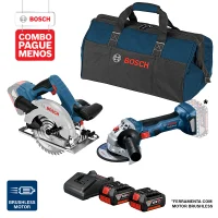 Combo Pague Menos Bosch 18V - Esmerilhadeira Bosch a bateria GWS 180-LI 18V, Motor sem escovas de carvão, . + Serra Circular a Bateria Bosch GKS 18V-57, 18V, com 2 baterias 18V 4,0Ah 1 carregador BIVOLT GAL 18V-20 e 1 bolsa de transporte