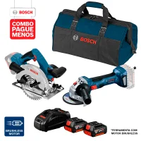 Combo Pague Menos Bosch 18V - Esmerilhadeira Bosch a bateria GWS 180-LI 18V, Motor sem escovas de carvão, . + Serra Circular a Bateria Bosch GKS 18V-57, 18V, com 2 baterias 18V 4,0Ah 1 carregador rápido 127V GAL 1880 CV e 1 bolsa de transporte