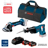 Combo Pague Menos Bosch 18V - Esmerilhadeira Bosch a bateria GWS 180-LI 18V, Motor sem escovas de carvão, . + Serra Sabre a Bateria Bosch GSA 18V-LI,18V, com 2 baterias 18V 4,0Ah 1 carregador rápido 127V GAL 1880 CV e 1 bolsa de transporte