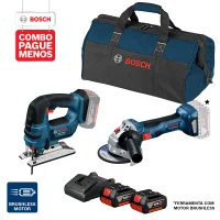 Combo Pague Menos Bosch 18V - Esmerilhadeira Bosch a bateria GWS 180-LI 18V, Motor sem escovas de carvão, . + Serra Tico-Tico a Bateria Bosch GST 18V-LI, 18V, com 2 baterias 18V 4,0Ah 1 carregador BIVOLT GAL 18V-20 e 1 bolsa de transporte