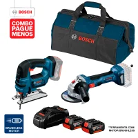 Combo Pague Menos Bosch 18V - Esmerilhadeira Bosch a bateria GWS 180-LI 18V, Motor sem escovas de carvão, . + Serra Tico-Tico a Bateria Bosch GST 18V-LI, 18V, com 2 baterias 18V 4,0Ah 1 carregador rápido 220V GAL 1880 CV e 1 bolsa de transporte