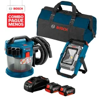 Combo Pague Menos Bosch 18V - Lanterna a Bateria Bosch GLI 18V-1900,18V, com 1900 Lúmens + Aspirador de Pó a Bateria Bosch GAS 18V-10 L,18V, com 2 baterias 18V 4,0Ah 1 carregador rápido 127V GAL 1880 CV e 1 bolsa de transporte