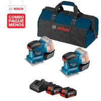 Combo Pague Menos Bosch 18V - Lixadeira a Bateria Bosch GSS 18V-10, 18V + Lixadeira a Bateria Bosch GSS 18V-10, 18V, com 2 baterias 18V 4,0Ah 1 carregador BIVOLT GAL 18V-20 e 1 bolsa de transporte