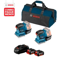 Combo Pague Menos Bosch 18V - Lixadeira a Bateria Bosch GSS 18V-10, 18V + Lixadeira a Bateria Bosch GSS 18V-10, 18V, com 2 baterias 18V 4,0Ah 1 carregador rápido 127V GAL 1880 CV e 1 bolsa de transporte