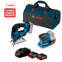 Combo Pague Menos Bosch 18V - Lixadeira a Bateria Bosch GSS 18V-10, 18V + Serra Tico-Tico a Bateria Bosch GST 18V-LI, 18V, com 2 baterias 18V 4,0Ah 1 carregador rápido 220V GAL 1880 CV e 1 bolsa de transporte