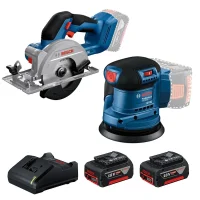 Combo Pague Menos Bosch 18V - Lixadeira Roto Orbital 5"-125mm + Serra Circular 140mm + 2 Baterias 18V 4ah e Carregador Bivolt BOSCH