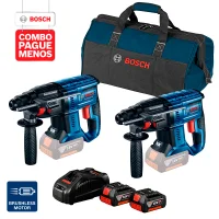 Combo Pague Menos Bosch 18V - Martelete Perfurador a Bateria Bosch GBH 180-LI SDS-Plus,18V, 2J EPTA + Martelete Perfurador a Bateria Bosch GBH 180-LI SDS-Plus,18V, 2J EPTA, com 2 baterias 18V 4,0Ah 1 carregador rápido 220V GAL 1880 CV e 1 bolsa