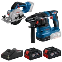 Combo Pague Menos Bosch 18V - Martelete Perfurador Rompedor SDS-PLUS + Serra Circular 140mm + 2 Baterias 18V 4ah e Carregador Bivolt BOSCH