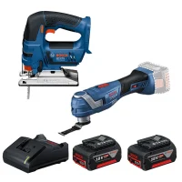 Combo Pague Menos Bosch 18V - Multicortadora Oscilante+Serra Tico-Tico 125mm+2 Baterias 18V 4ah e Carregador Bivolt BOSCH