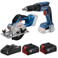 Combo Pague Menos Bosch 18V - Parafusadeira de Gesso e Drywall 1/4"+Serra Circular 140mm+2 Baterias 18V 4ah e Carregador Bivolt BOSCH