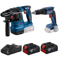 Combo Pague Menos Bosch 18V - Parafusadeira de Gesso e Drywall + Martelete Perfurador Rompedor SDS-PLUS + 2 Baterias 18V 4ah e Carregador Bivolt BOSCH