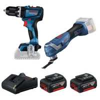 Combo Pague Menos Bosch 18V - Parafusadeira Furadeira Impacto Bateria 1/2"+Multicortadora Oscilante+2 Baterias 18V 4ah e Carregador Bivolt BOSCH