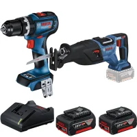 Combo Pague Menos Bosch 18V - Parafusadeira Furadeira Impacto Bateria 1/2"+Serra Sabre+2 Baterias 18V 4ah e Carregador Bivolt BOSCH