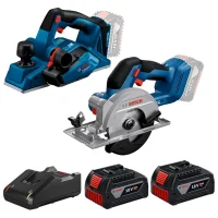 Combo Pague Menos Bosch 18V - Plaina 82mm + Serra Circular 140mm + 2 Baterias 18V 4ah e Carregador Bivolt BOSCH