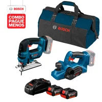 Combo Pague Menos Bosch 18V - Plaina Bosch a Bateria GHO 18V-LI, 18V, em Maleta + Serra Tico-Tico a Bateria Bosch GST 18V-LI, 18V, com 2 baterias 18V 4,0Ah 1 carregador rápido 127V GAL 1880 CV e 1 bolsa de transporte