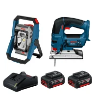 Combo Pague Menos Bosch 18V - Refletor de Led 2200 Lumens + Serra Tico-Tico 125mm + 2 Baterias 18V 4ah e Carregador Bivolt BOSCH