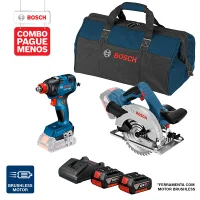 Combo Pague Menos Bosch 18V - Serra Circular a Bateria Bosch GKS 18V-57, 18V + Chave de Impacto a Bateria de ¼ e ½" Bosch GDX 18V-200, 200Nm, 18V, em Maletacom 2 baterias 18V 4,0Ah 1 carregador BIVOLT GAL 18V-20 e 1 bolsa de transporte