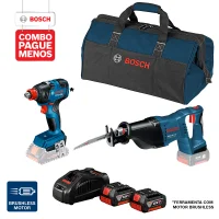 Combo Pague Menos Bosch 18V - Serra Sabre a Bateria Bosch GSA 18V-LI,18V + Chave de Impacto a Bateria de ¼ e ½" Bosch GDX 18V-200, 200Nm, 18V, em Maletacom 2 baterias 18V 4,0Ah 1 carregador rápido 127V GAL 1880 CV e 1 bolsa de transporte