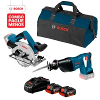 Combo Pague Menos Bosch 18V - Serra Sabre a Bateria Bosch GSA 18V-LI,18V + Serra Circular a Bateria Bosch GKS 18V-57, 18V, com 2 baterias 18V 4,0Ah 1 carregador rápido 220V GAL 1880 CV e 1 bolsa de transporte