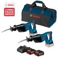 Combo Pague Menos Bosch 18V - Serra Sabre a Bateria Bosch GSA 18V-LI,18V + Serra Sabre a Bateria Bosch GSA 18V-LI,18V, com 2 baterias 18V 4,0Ah 1 carregador BIVOLT GAL 18V-20 e 1 bolsa de transporte