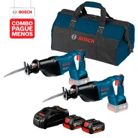 Combo Pague Menos Bosch 18V - Serra Sabre a Bateria Bosch GSA 18V-LI,18V + Serra Sabre a Bateria Bosch GSA 18V-LI,18V, com 2 baterias 18V 4,0Ah 1 carregador rápido 220V GAL 1880 CV e 1 bolsa de transporte