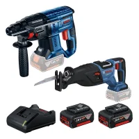 Combo Pague Menos Bosch 18V - Serra Sabre + Martelete Perfurador Rompedor SDS-PLUS + 2 Baterias 18V 4ah e Carregador Bivolt BOSCH