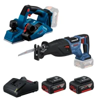 Combo Pague Menos Bosch 18V - Serra Sabre + Plaina 82mm + 2 Baterias 18V 4ah e Carregador Bivolt BOSCH