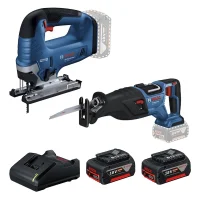 Combo Pague Menos Bosch 18V - Serra Sabre + Serra Tico-Tico 125mm + 2 Baterias 18V 4ah e Carregador Bivolt BOSCH