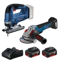 Combo Pague Menos Bosch 18V - Serra Tico-Tico 125mm + Esmerilhadeira 5" + 2 Baterias 18V 4ah e Carregador Bivolt BOSCH