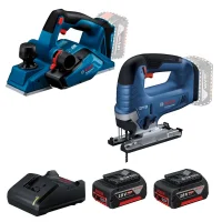 Combo Pague Menos Bosch 18V - Serra Tico-Tico 125mm + Plaina 82mm + 2 Baterias 18V 4ah e Carregador Bivolt BOSCH