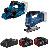Combo Pague Menos Bosch 18V - Serra Tico-Tico 125mm + Plaina 82mm + 2 Baterias 18V 4ah e Carregador Bivolt BOSCH