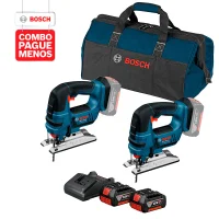 Combo Pague Menos Bosch 18V - Serra Tico-Tico a Bateria Bosch GST 18V-LI, 18V + Serra Tico-Tico a Bateria Bosch GST 18V-LI, 18V, com 2 baterias 18V 4,0Ah 1 carregador BIVOLT GAL 18V-20 e 1 bolsa de transporte