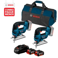 Combo Pague Menos Bosch 18V - Serra Tico-Tico a Bateria Bosch GST 18V-LI, 18V + Serra Tico-Tico a Bateria Bosch GST 18V-LI, 18V, com 2 baterias 18V 4,0Ah 1 carregador rápido 220V GAL 1880 CV e 1 bolsa de transporte