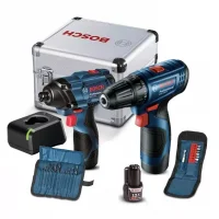 Combo Parafusadeira Furadeira+chave Impacto 12v Carregador Maleta Aluminio 2 Baterias 1/4" 3/8" Bivolt Bosch GSR120+GDR120LI