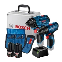 Combo Parafusadeira Furadeira+chave Impacto 12v Carregador Maleta Aluminio 2 Baterias 1/4" 3/8" Bivolt Bosch GSR120+GDR120LI