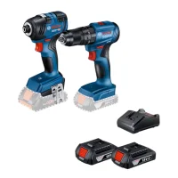 Combo Parafusadeira Furadeira+chave Impacto 18V Com Carregador e 2 Baterias 2AH 1/2" 1/4" Bivolt Bosch GSB185+GDR18V20