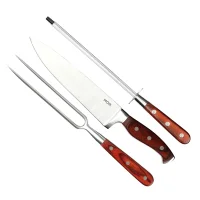 Conjunto de Faca Garfo e Chaira Em Inox Com Cabo de Madeira para Churrasco Mor 3945