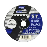 Disco de Corte Blue Fire para Inox 76X1X10MM Norton A60T-BF41