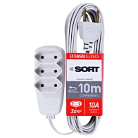 Extensao Eletrica Sort Com 3 Tomadas Cabo PL 2X0,75MM 2P 10A Gelo 10M Daneva/Legrand 1532