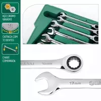 Jogo Chave Combinada com Catraca 8pcs CRV 8A19MM Sata ST08008SJ