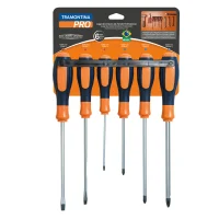 Jogo Chave de Fenda e Phillips 6pcs Ultragrip Plus 3 Fendas e 3 Phillips CRV 1/8X4A5/16X6" Tramontina Pro 44127/406
