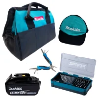 Jogo Kit de Energia Bolsa com 5 Pecas Bits Brocas Alicate Bone e Bateria 18V Makita LXT