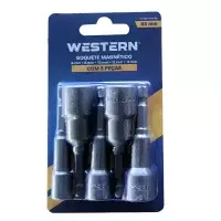 Jogo Ponta Canhao Porca Magnetico 5pcs Encaixe 1/4" 6A13MM Western W-109