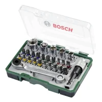 Jogo Pontas para Parafusar 27 Pecas Fenda Phillips Soquetes Outros e Chave Catraca 1/4" Bosch 2607017160