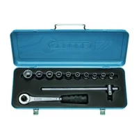 Jogo Soquete 1/2" Estriado 12 Pecas 10 Soquetes e 2 Acessorios CRV 3/8 A 1" Gedore D19LPZ