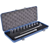 Jogo Soquete 1/2" Estriado 12pcs 10 Soquetes e 2 Acessorios CRV 3/8 A 1" Gedore D19NP